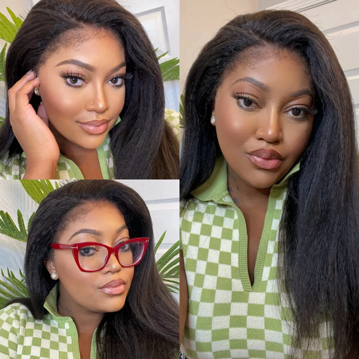 Undetectable Clear Lace Kinky Straight With Curly Edges 13x6 Lace Front Wig HDCE01