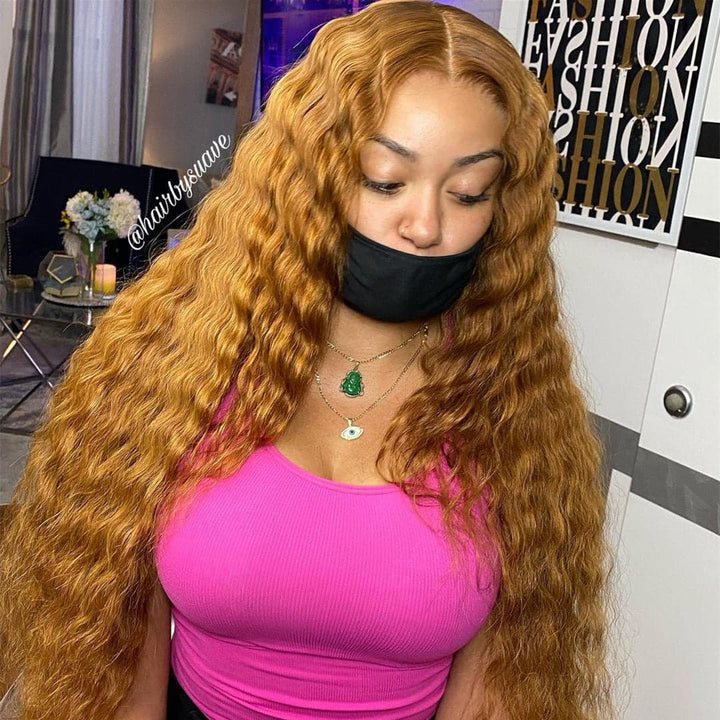 Honey Blonde Colored Water Wave 5x5 Lace Closure Wig  HBBW