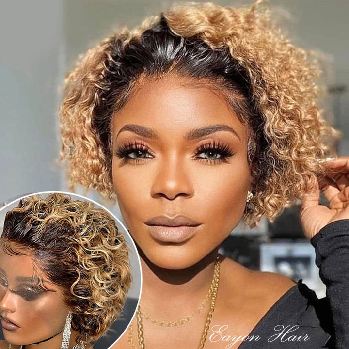 Pre-Styled Pixie Cut Deep Curly BOB Lace Wig 8PCOBB-1
