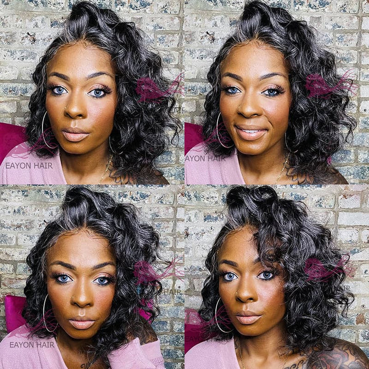 Salt&Pepper Color Loose Wavy Bob 13x4 T Part Lace Front Wig