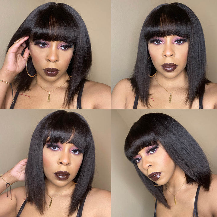 Realistic Scalp Yaki Straight Blunt Cut Wig with Bang RSY-1