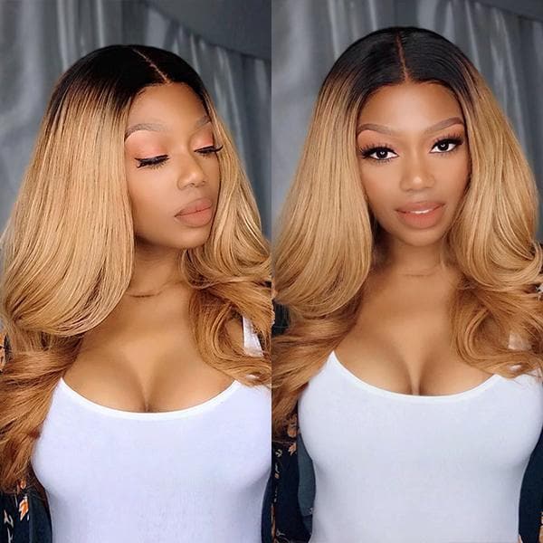 Transparent Lace Ombre #1B/27 Blonde Color Loose Body Wave 13x4 Lace Front Wig BBOB01