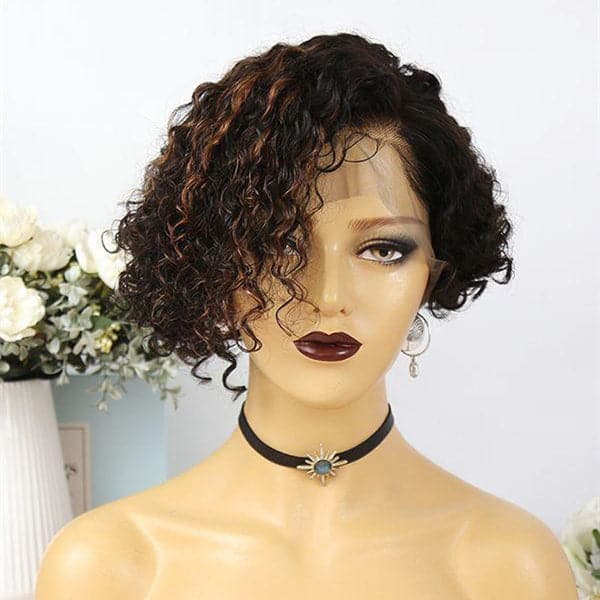 Highlight Brown Pixie Cut Curly BOB Lace Wig PXXB02