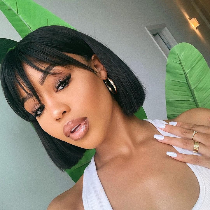 Cute Straight BOB Blunt Cut With Bang Human Hair