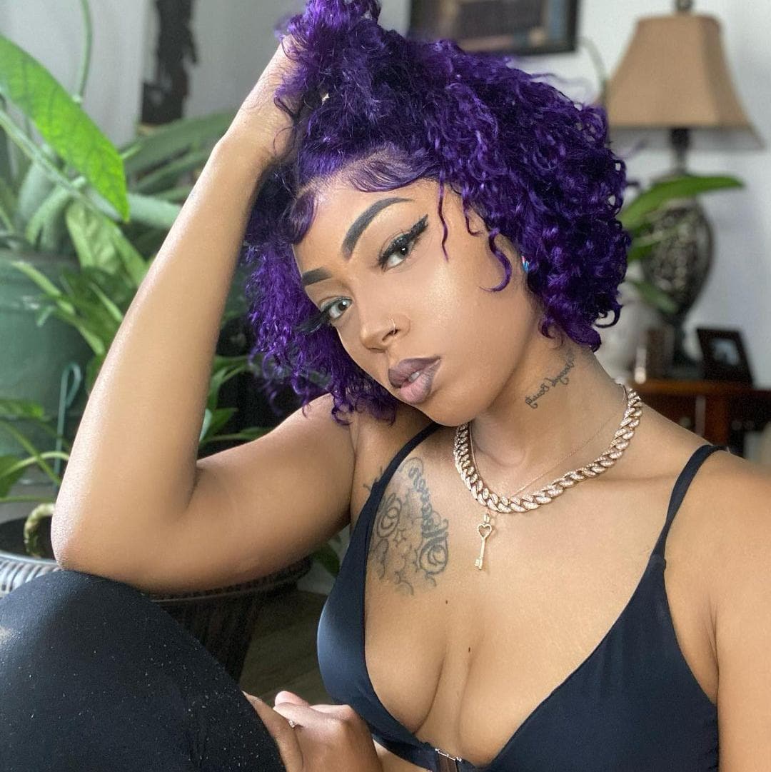 Pre-Styled Lace front Purple Pixie Cut Curly BOB Lace Wig PCCT1364