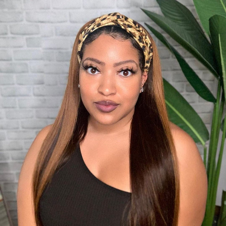Headband Wig Mix Color Highlights Silky Straight Human Hair HBWSTM-1