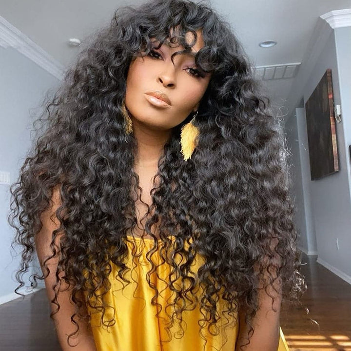 200% Long Curly Hair With Bangs Lace Front wig  CBNL