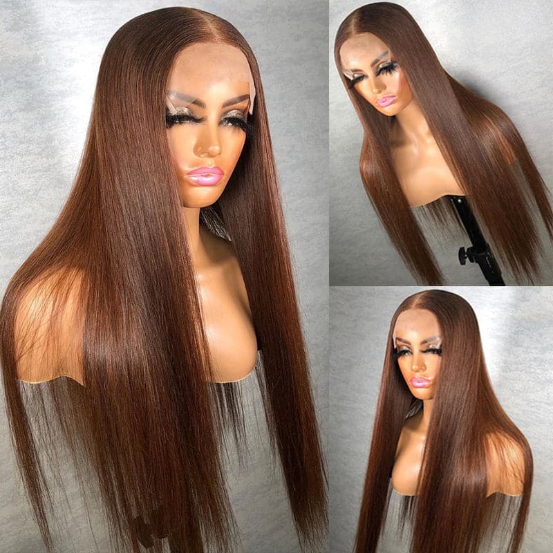 Brown #4 Body Wave 5x5 Lace Closure Wig Human Hair LCBW