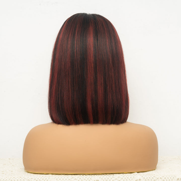 Pre Plucked Highlights T1B/Red/Dark Red 13x6 Lace Front Blunt Cut BOB Straight Wig  BOBTRED