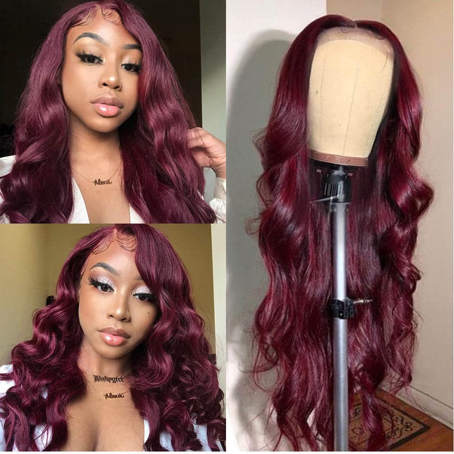 Transparent Lace #99J Burgundy Body Wave Lace Front Wig BCT#99J