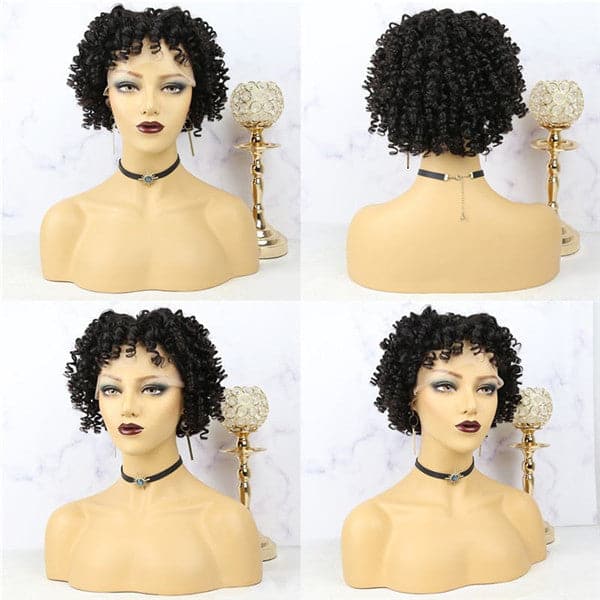 Pre Plucked #1B/Ginger Wand Curl Bob With Bangs 13x6 Lace Front Wig AOBJC-1