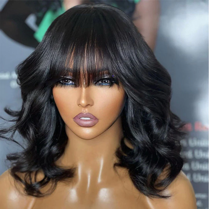 Realistic Scalp Body Wave Bob Wig with Bang RBW-2