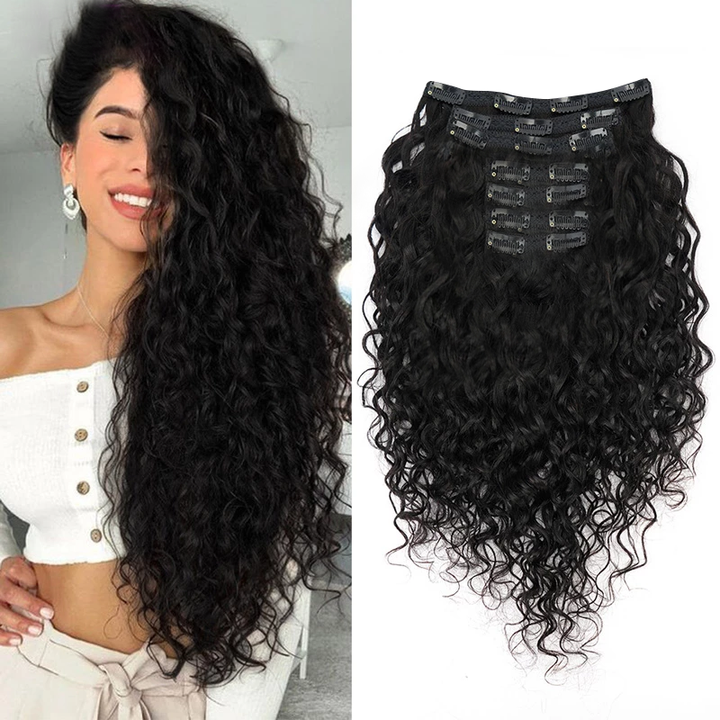 Clip in hair extension Water Wave Brazilian Human Hair