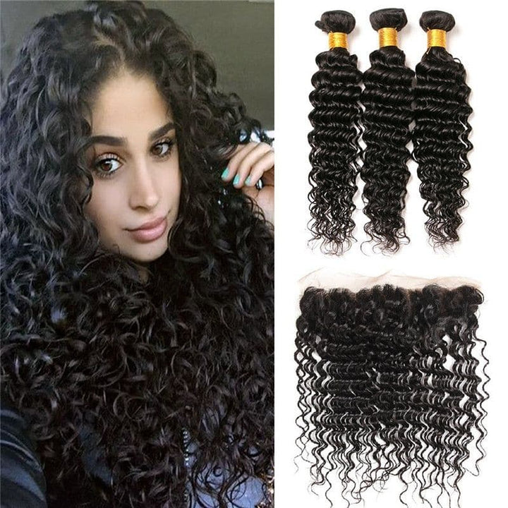 Bundles With 13x4 Lace Frontal Deep Curly Human Hair