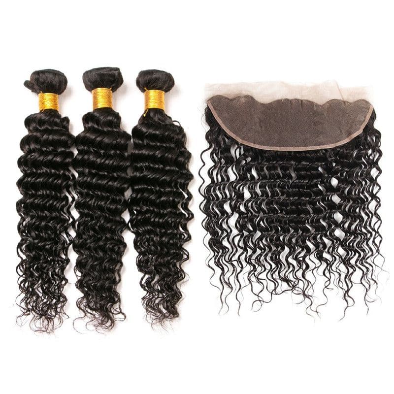 Bundles With 13x4 Lace Frontal Deep Curly Human Hair