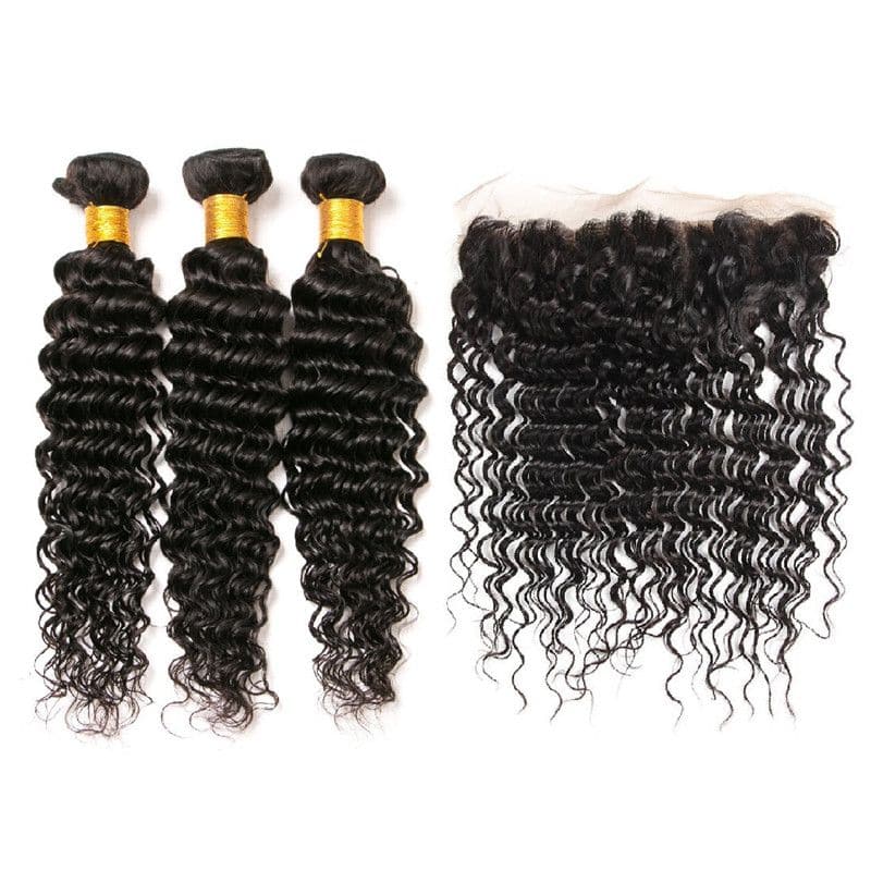 Bundles With 13x4 Lace Frontal Deep Curly Human Hair