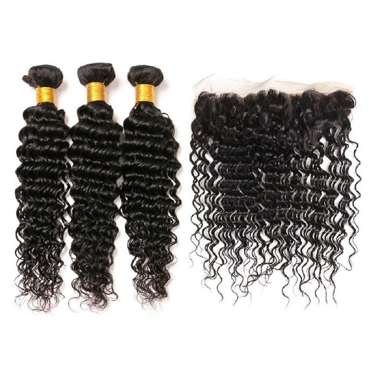 Bundles With 13x4 Lace Frontal Deep Curly Human Hair