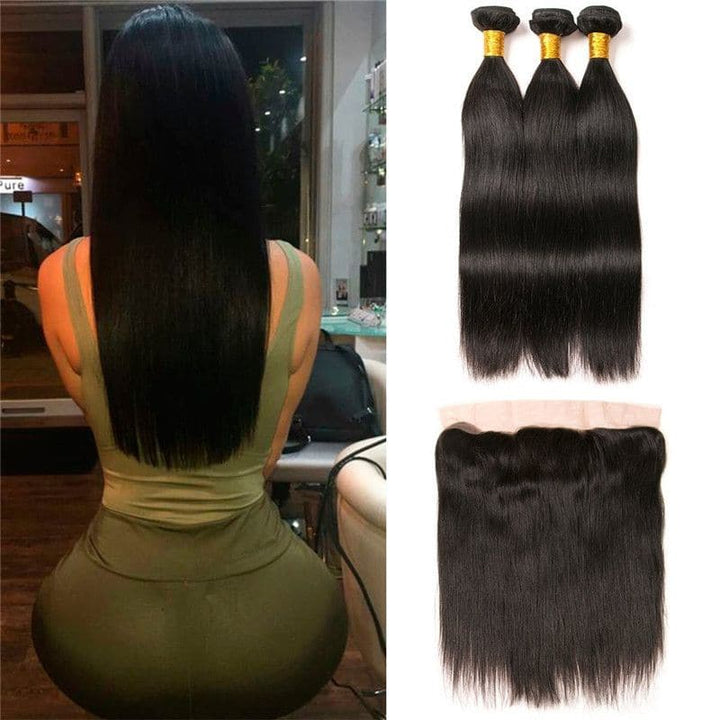 Bundles With 13x4 Lace Frontal Silky Straight Human Hair