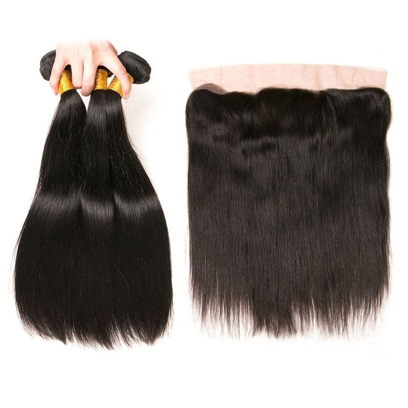 Bundles With 13x4 Lace Frontal Silky Straight Human Hair