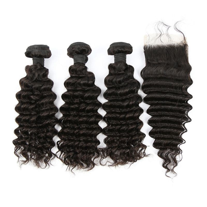 Bundles With 4x4 & 5x5 Lace Closure Deep Wave Human Hair