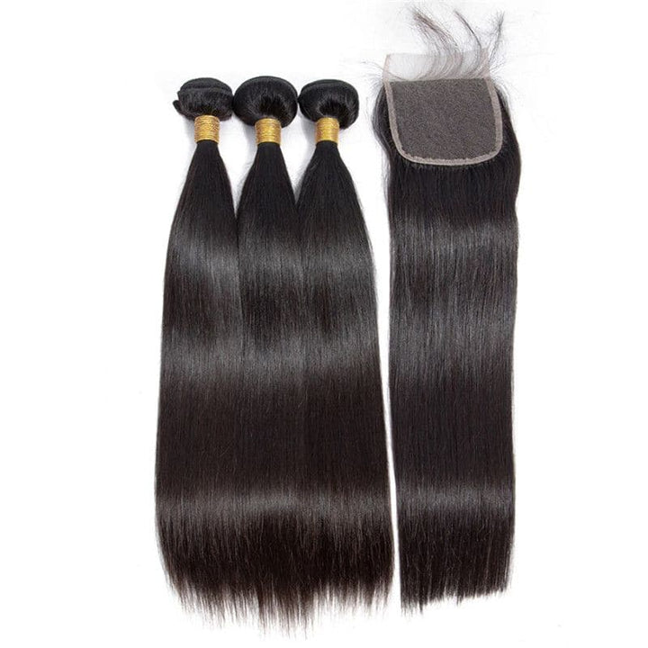 Bundles With 4x4 & 5x5 Lace Closure Silky Straight Human Hair