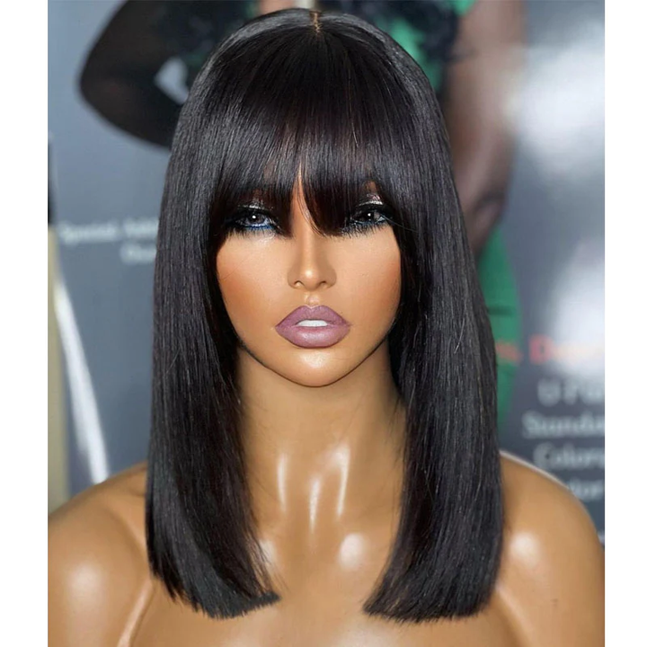 Realistic Scalp Silk Straight Blunt Cut Wig with Bang RSY-2