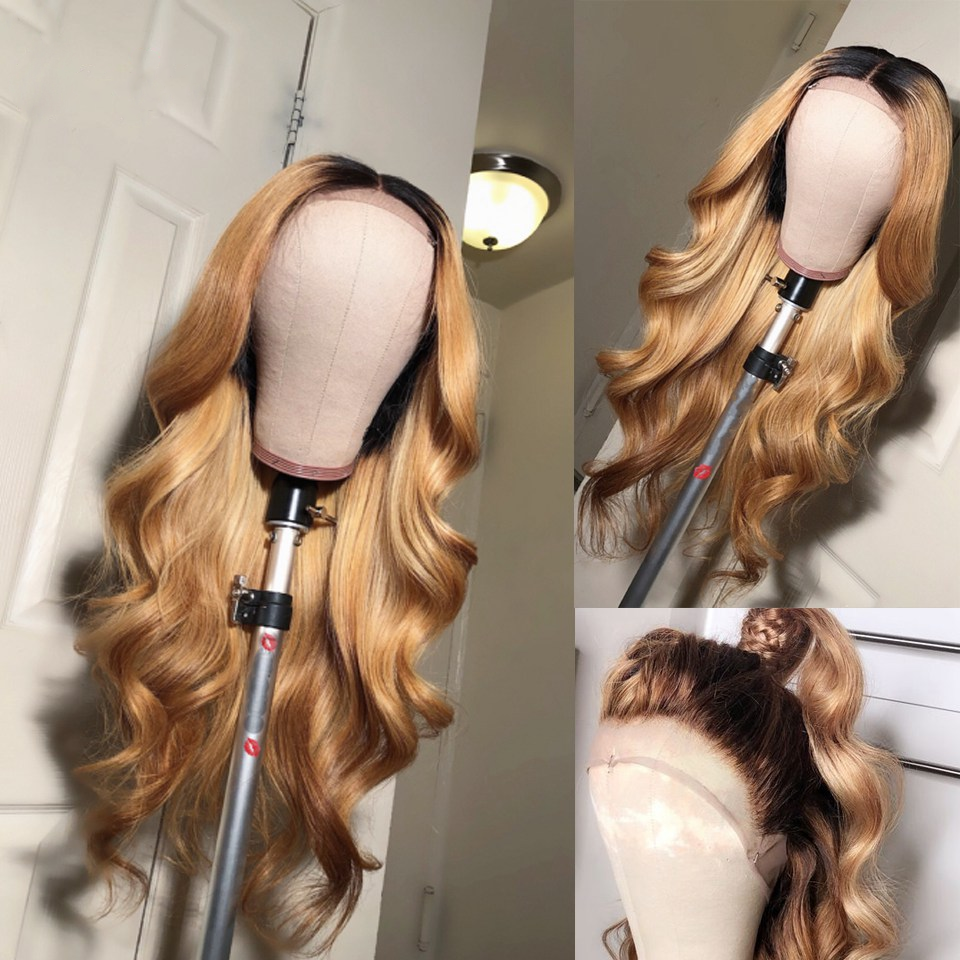 Transparent Lace Ombre #1B/27 Blonde Color Loose Body Wave 13x4 Lace Front Wig BBOB01