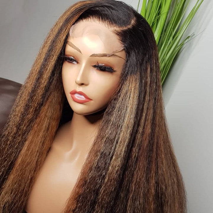 13x4 Lace Front Colored Highlight #4/27 Kinky Straight Wig  KS134C