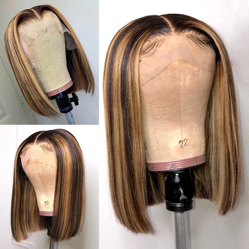 Pre Plucked Highlighted #1B/27 Silky Straight Lace Front BOB Wig AOBTC01