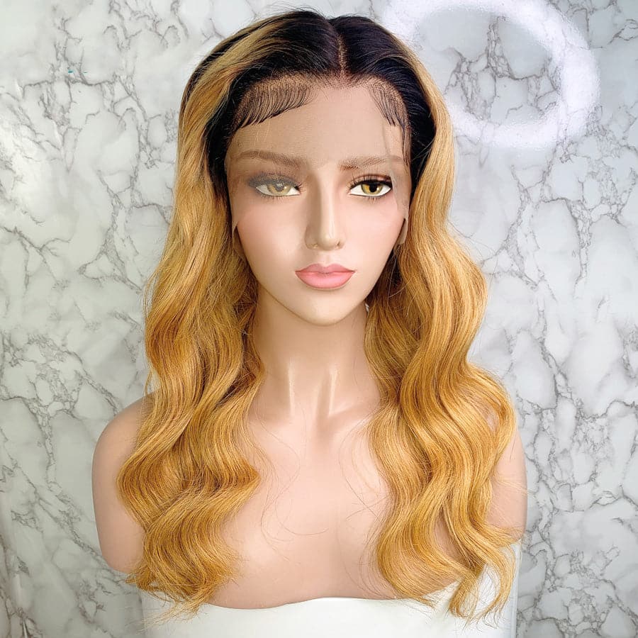 Transparent Lace Ombre #1B/27 Body Wave 13x6 Lace Front Wig BCBT27