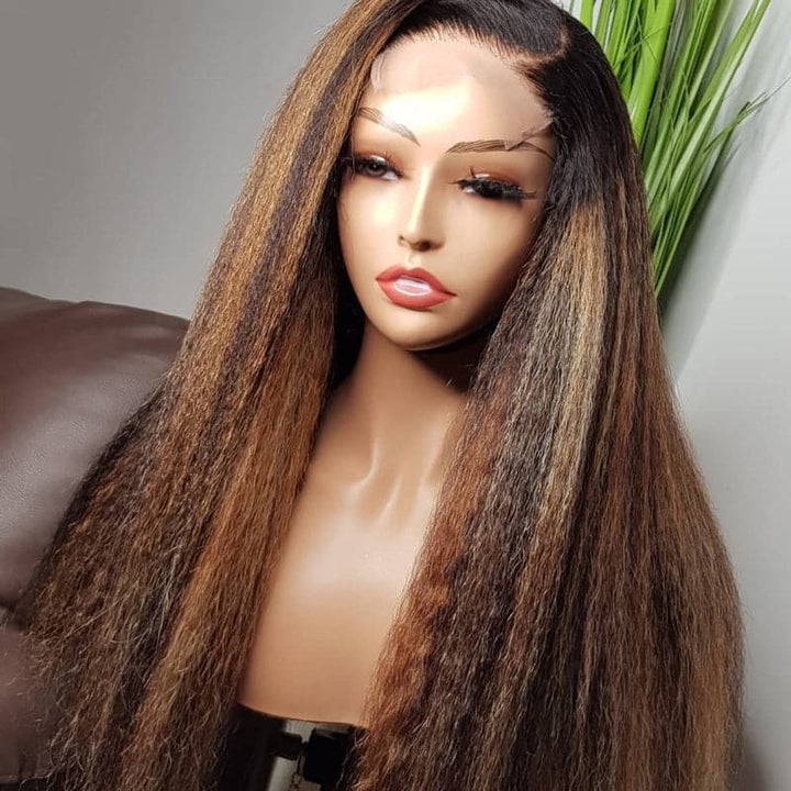 13x4 Lace Front Colored Highlight #4/27 Kinky Straight Wig  KS134C