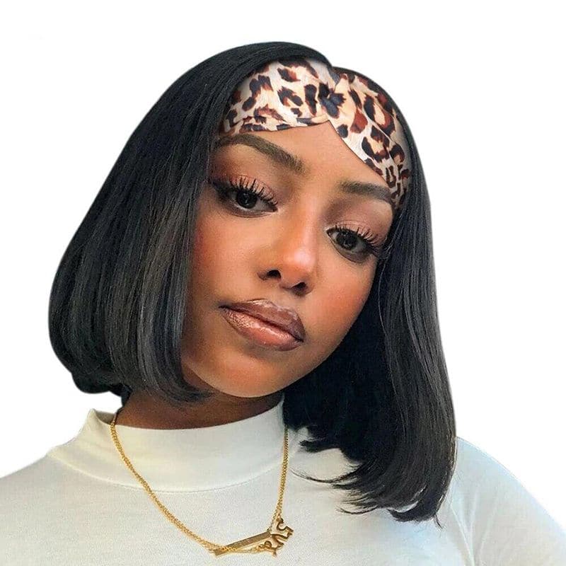 Headband Wig BOB Silky Straight Human Hair1