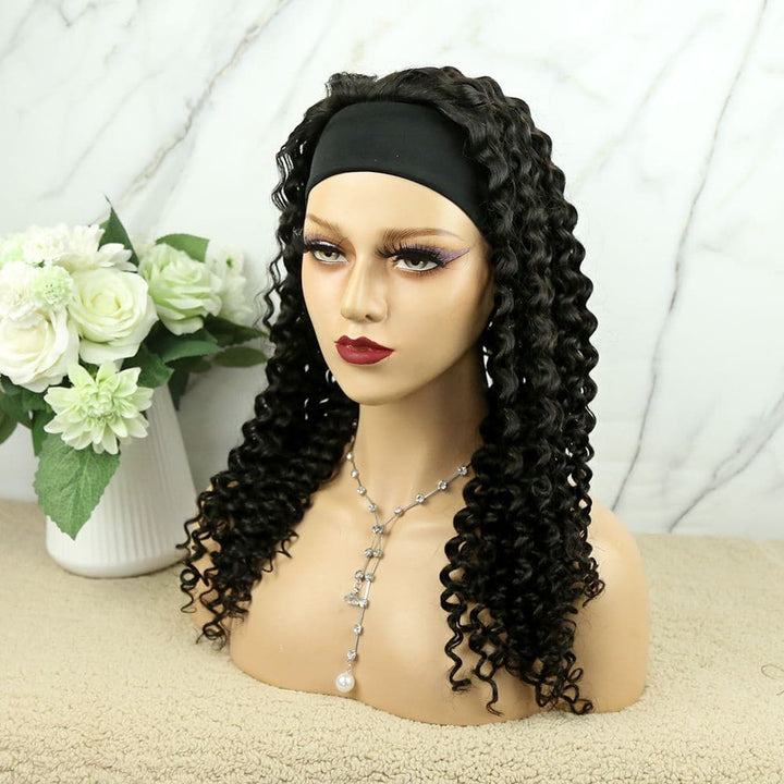 Headband Wig Deep Curly Human Hair review front4