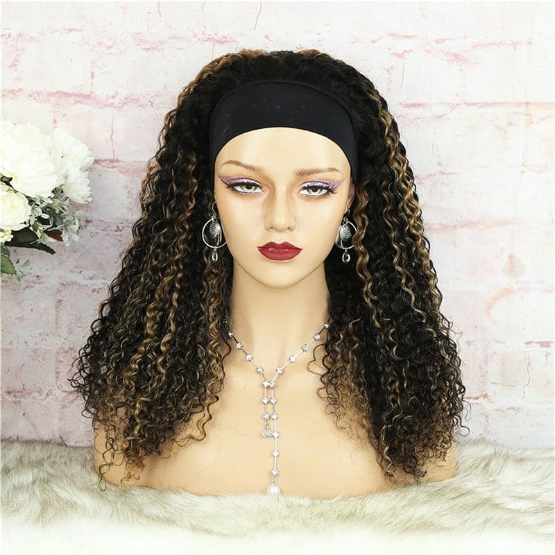 Headband Wig Highlighted Ombre Color Deep Curly Human Hair3
