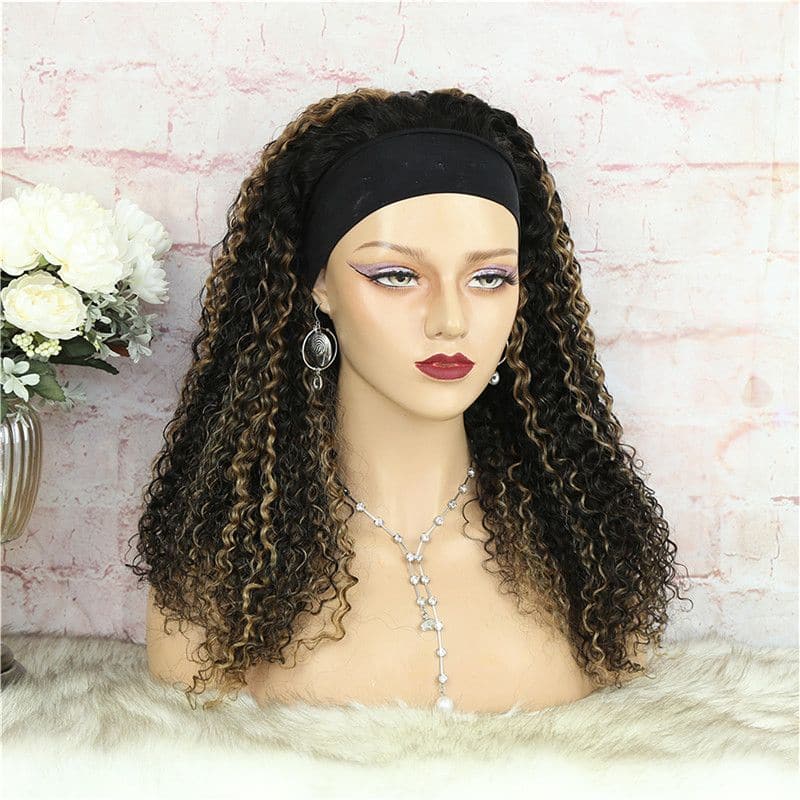 Headband Wig Highlighted Ombre Color Deep Curly Human Hair4