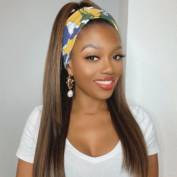 Headband Wig Mix Color Highlights Silky Straight Human Hair 2