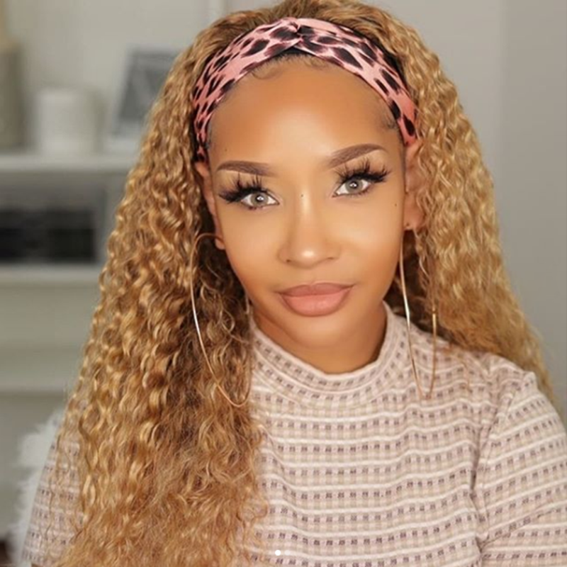 Headband Wig #27 Honey Blonde Deep Wave Human Hairreview1