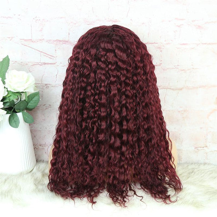 Headband Wig #99J Burgundy Deep Curly Human Hair HBWDC9