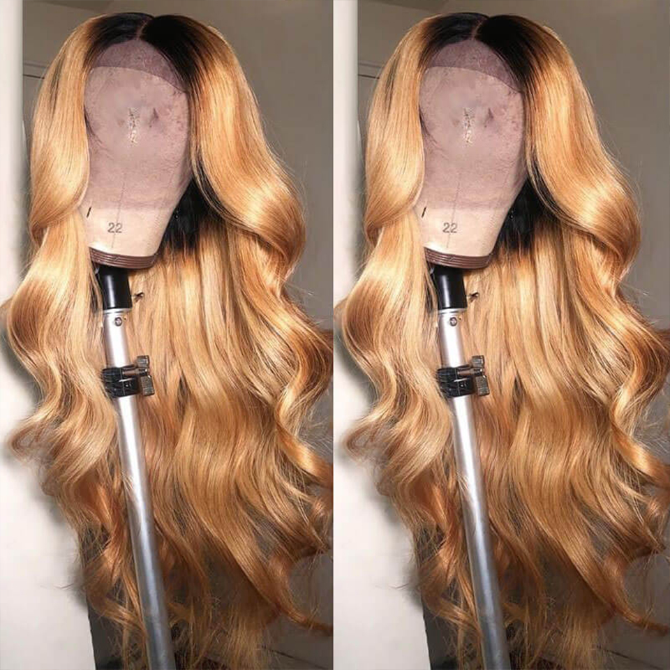 Transparent Lace Ombre #1B/27 Blonde Color Loose Body Wave 13x4 Lace Front Wig BBOB01