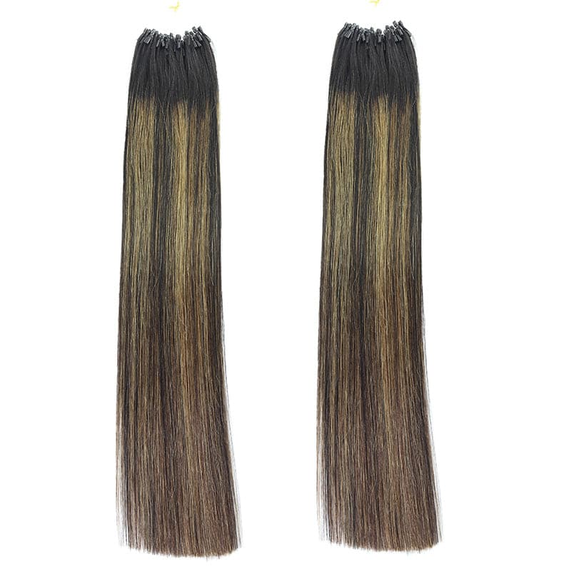 Micro Loop Mixed Brown Silk Straight Human Hair