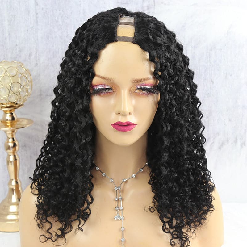 U Part Wig Deep Curly Human Hair UDC-1