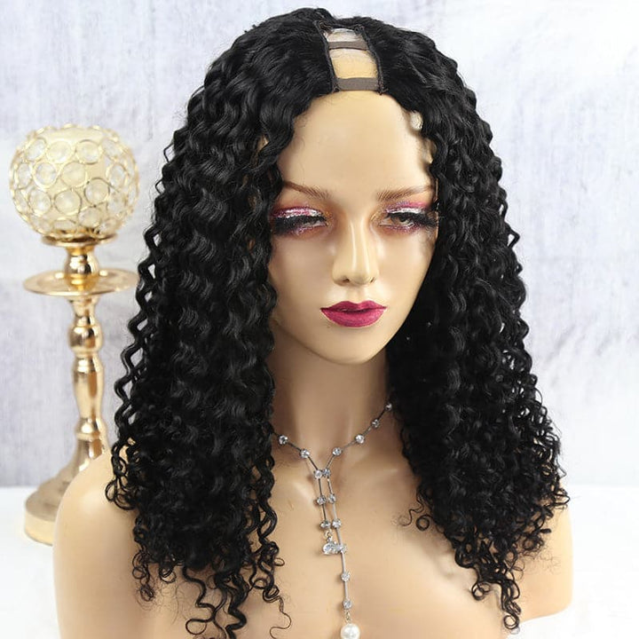 U Part Wig Deep Curly Human Hair UDC-1