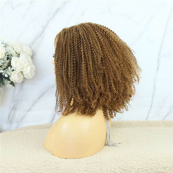 Colored #30 5x5 Lace Closure Wig Afro Kinky Curly Human Hair BBCKC55