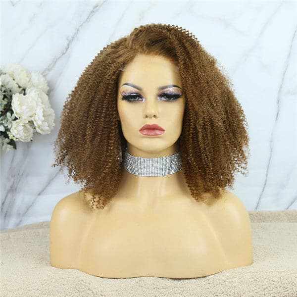 Colored #30 5x5 Lace Closure Wig Afro Kinky Curly Human Hair BBCKC55