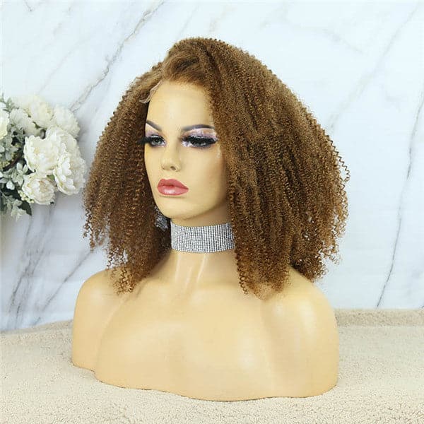Colored #30 5x5 Lace Closure Wig Afro Kinky Curly Human Hair BBCKC55