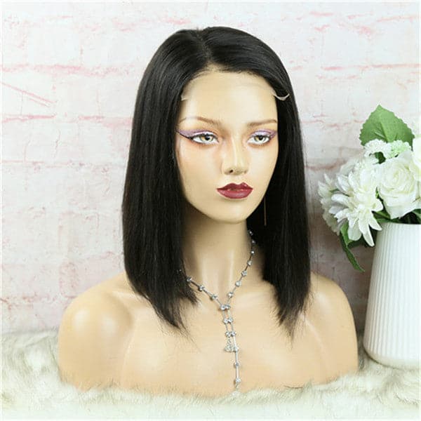 5x5 Lace Closure Wig Blunt Cut Silky Straight BOB  BOBST55