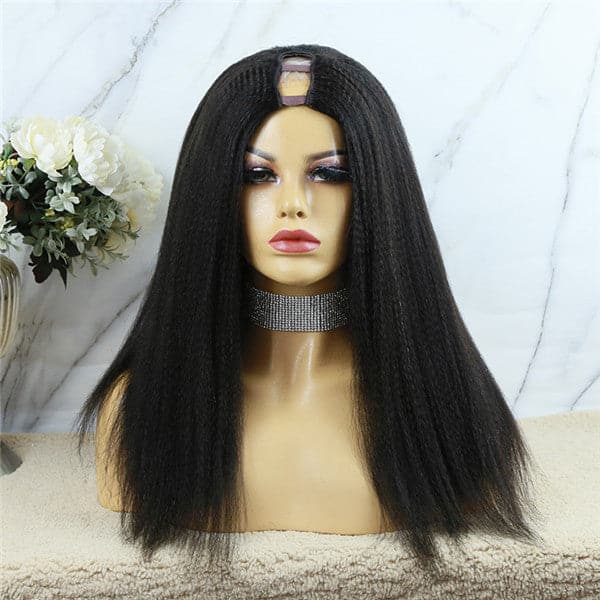 U Part Wig Yaki Straight Human Hair UYS-1