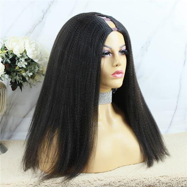 U Part Wig Yaki Straight Human Hair UYS-1