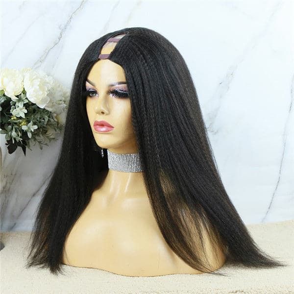 U Part Wig Yaki Straight Human Hair UYS-1