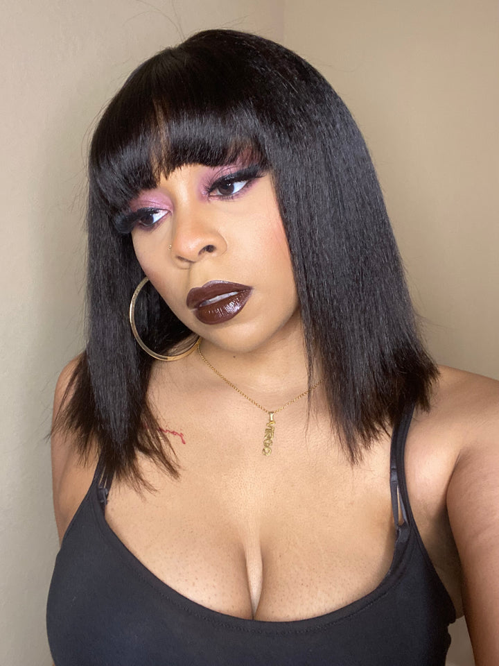 Realistic Scalp Yaki Straight Blunt Cut Wig with Bang RSY-1